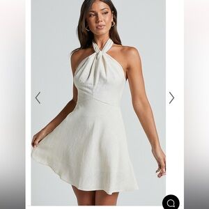 LOUIE MINI DRESS - LINEN HALTER NECK DRESS IN NATURAL